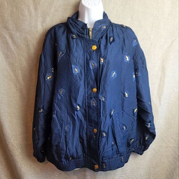 ABVEIN Vintage silk Leaf Print Jacket - Picture 1 of 15